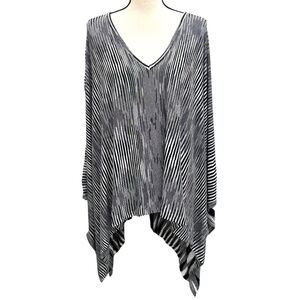 MOON & MEADOW BLACK AND WHITE ABSTRACT STRIPE V NECK PONCHO SWEATER